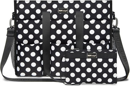 TOPDesign Utility Water Resistant Tote Bag with 22 Pockets, Top Zipper Closure & Thick Bottom Support, for Working Women