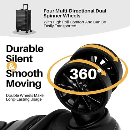 AnyZip Suitcase Hardside PC ABS Lightweight USB Luggage with Wheels TSA Lock Checked-Medium 24 Inch Black