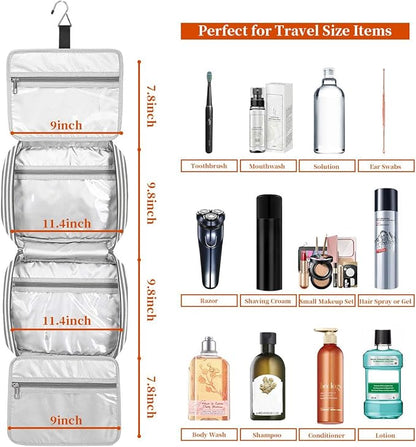Bosidu Hanging Travel Toiletry Bag,Large Capacity Cosmetic Travel Toiletry Organizer for Women with 4 Compartments & 1 Sturdy Hook,Perfect for Travel/Daily Use/Christmas
