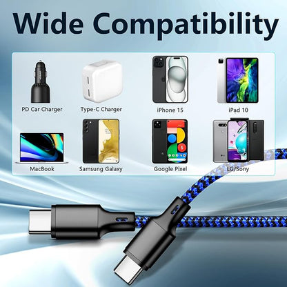 cugunu USB C to USB C Charger Cable, 3Pack 60W 10FT Type C Fast Charging Cord Compatible for iPhone 15/16/17/Pro/Max/Plus, iPad, MacBook-BlackBlue