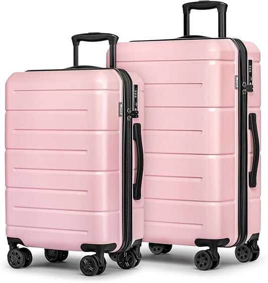 KYME Luggage Sets 2 Piece Suitcase Set Hardshell 20 inch/24 inch Luggage with Spinner Wheels Hardside PC+ABS Checked Large Suitcase with TSA Lock for Women Pink