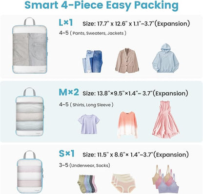 Cambond See Through Compression Packing Cubes Mesh - 4 Pack Mesh Packing Cubes for Travel Women, Lightweight Expandable Travel Bag Organizer Compression Cubes for Carry on Suitcase, White