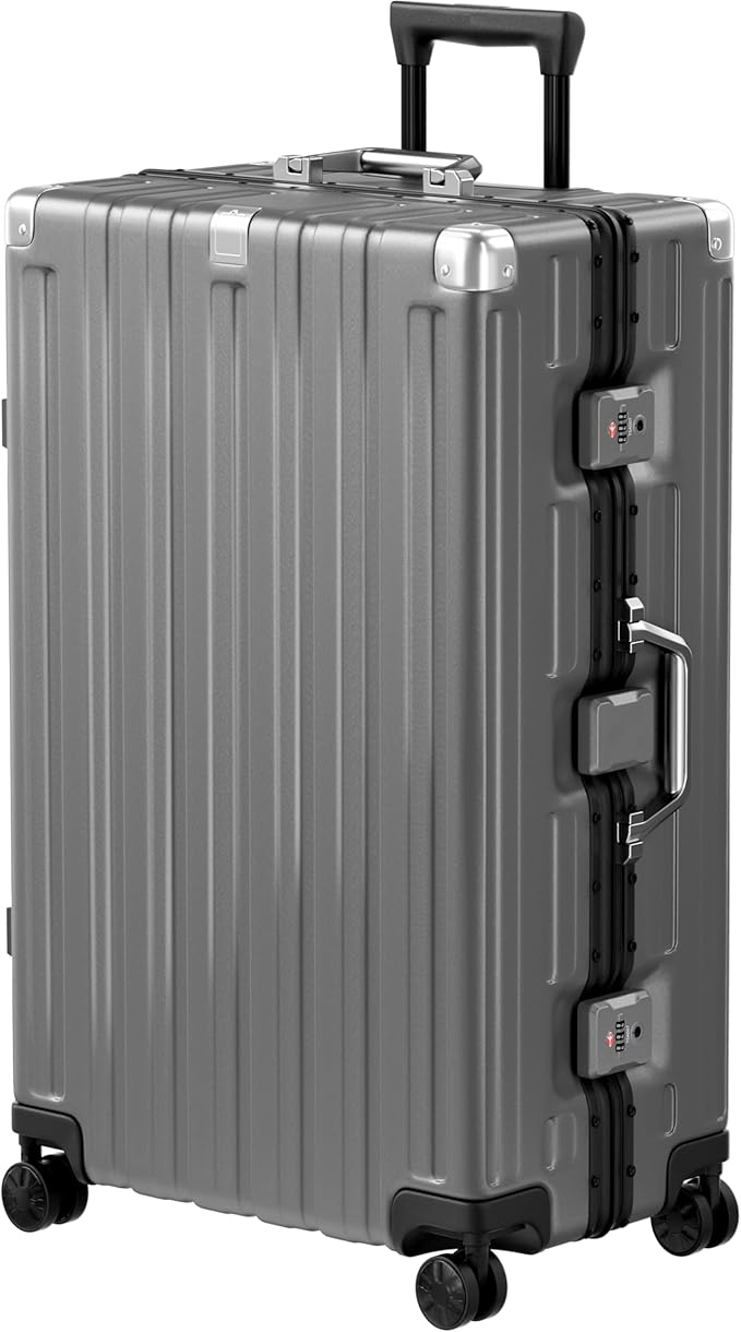 Krute Aluminum Frame Luggage 28 Inch Checked Suitcase with Spinner Wheels TSA Approved No Zipper Hard Shell Luggage PC+ABS Travel Suitcase