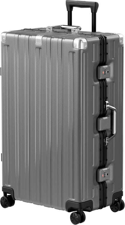 Krute Aluminum Frame Luggage 28 Inch Checked Suitcase with Spinner Wheels TSA Approved No Zipper Hard Shell Luggage PC+ABS Travel Suitcase