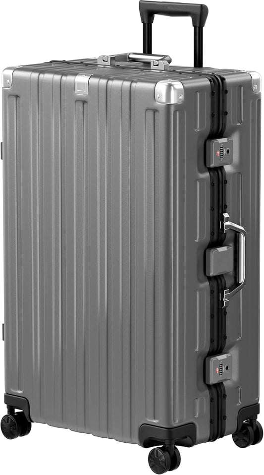 Krute Aluminum Frame Luggage 28 Inch Checked Suitcase with Spinner Wheels TSA Approved No Zipper Hard Shell Luggage PC+ABS Travel Suitcase