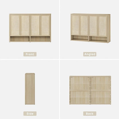 SICOTAS Rattan Shoe Storage Cabinet - Modular Shoe Cabinets with Door Tall Large Shoe Cabinet Storage for Entryway - 65.6" Wide Modular Cabinet for Hallway, Living Room
