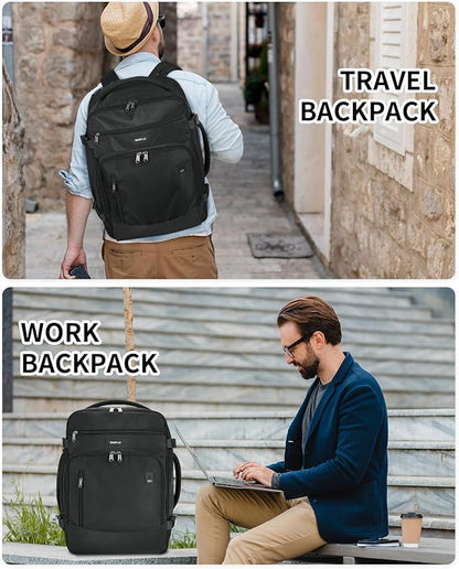 ECOHUB Travel Backpack for Men, 18x14x8 Spirit Airlines Personal Item Bag with Clear Toiletry Bag, Laptop Carry on Backpack with USB Port, Airline Approved Under Seat 14 Pockets 30L, Black