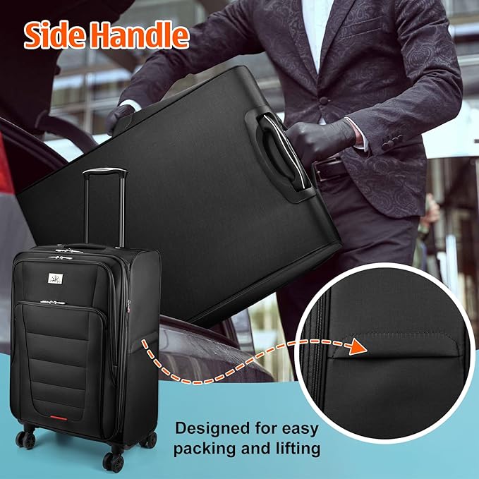 Verdi Softside Expandable 28 Inch Luggage with Spinner Wheels Lightweight Large Suitcase (Black, Checked-Large 28-Inch)