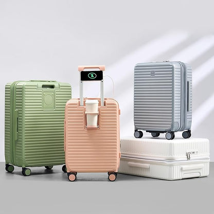 Hard Shell Suitcases Expandable Travel Luggage Sets 2 Piece, Carry on and Check in Luggage Lightweight Suitcase Set 2 Piece with Wheels Cup Holder Charger Built in (Silver, 20/28)