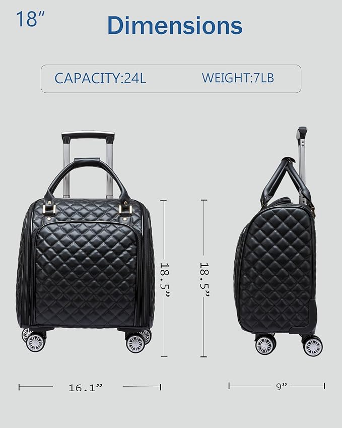 VH&GRED Luxury Carry on Luggage with Wheels Leather Suitcase 16-Inch Lightweight Travel Small Suitcase Diamond Stitching