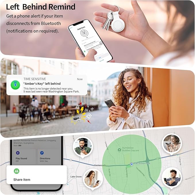 Tracker Tags 2 Pack, Bluetooth Smart Tag for Item Finder, Compatible with iOS Find My, Replaceable Battery & Long Battery Life, Item Locator for Keys, Luggage, Bags, Wallet with Key Chain
