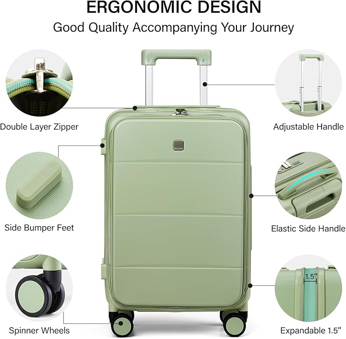 MILADA 24 Inch Expandable Top Opening Luggage with Spinner Wheels Medium Checked Suitcase with Wheels Hard Shell Trunk Suitcase TSA Approved Luggage for travel, Bamboo Green