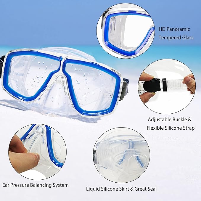 Snorkeling Gear for Adults with Fins Scuba Diving Gear Adult Professional Travel Snorkel Sets with Flippers,Anti-Fog Anti-Leak Diving Mask