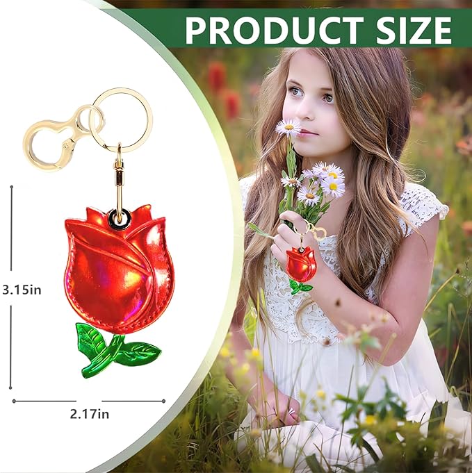 Leather Keychain Holder Case Compatible with AirTag,Cute Protective Shiny Charm Cover with Keyring,Anti-Scratch Finder GPS Tracker Case for Wallet Keys,Bag,Pets(Red Rose)