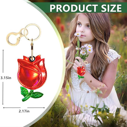 Leather Keychain Holder Case Compatible with AirTag,Cute Protective Shiny Charm Cover with Keyring,Anti-Scratch Finder GPS Tracker Case for Wallet Keys,Bag,Pets(Red Rose)