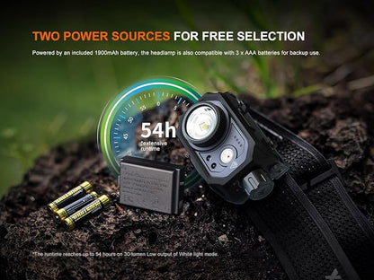 Fenix HL45R 1000 Lumen Zoomable Headlamp, USB-C Rechargeable, 3X AAA Dual Fuel, Gesture Sensing, Adjustable Focus with Floodlight,Spotlight, Red Light and Organizer
