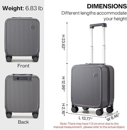 mixi Underseat Carry on Luggage 16 Inch Hardshell PC Suitcase with Spinner Wheels TSA Lock for Travel, Rock Gray