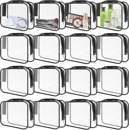 16 Pieces Clear Makeup Bags Bulk, TSA Approved Toiletry Bags Travel Pouch, Waterproof PVC Plastic Small Clear Cosmetic Bags with Zipper for Organizing (Black Border)
