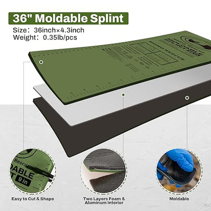 RHINO RESCUE First Aid Splint 36" X 4.3" Green-Gray, Keep Bones in Position (2, Folded)