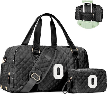 Initial Gym Bag for Girls, Kids Travel Duffel Bag, Graduation Gifts for Her, Personalized Weekender Bag with Shoes Compartment, Gifts for Mom, Girls Gifts for Kids