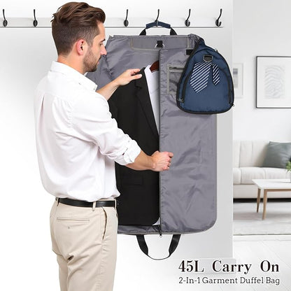Garment Duffle Bags for Travel, Carry On Garment Duffel Weekender Bag 45L | 2-days Trip,Wrinkle-Free Travel,Separate Shoe Pocket | Overnight Garment Bag for Vacation, Business Trips, Weekend