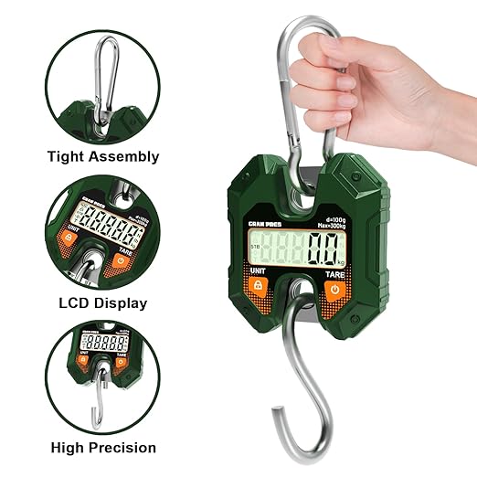 Digital Hanging Scale 660LB/300KG,Handheld Mini Crane Scale,Deer Hunting Scales,Digital Luggage Scale with Hooks for Farm，Fishing, Fish, Meat，Game,Outdoor.