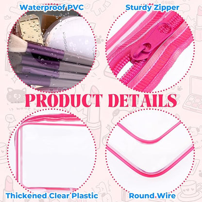 6 Pieces Clear Makeup Bags Bulk TSA Approved Toiletry Bag for Travel PVC Waterproof Clear Cosmetic Pouch with Zipper for Men and Women Carry-on Travel Essentials (Rose Red)