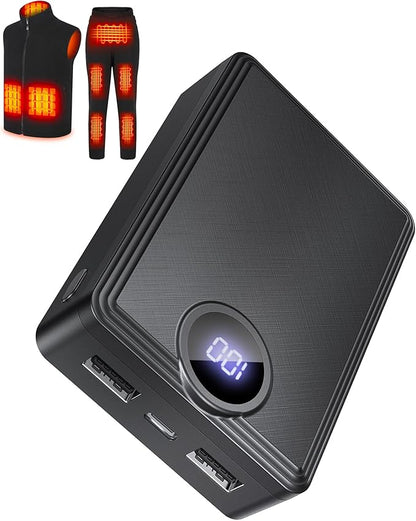𝟱𝗩 𝟭𝟮𝟬𝟬𝟬𝗺𝗔𝗵 Heated Vest Battery Pack, Rechargeable Power Bank with LED Display, Type-C Input, and Dual USB-A Output for Heated Apparel, Vest, Seat, Blanket and Jacket up to 10H