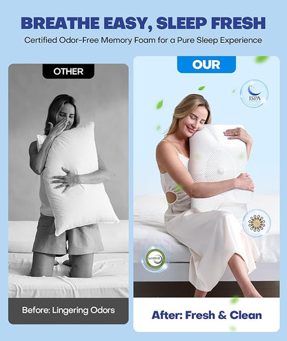 Emircey Clinical-Level Relief Cervical Neck Pillow for Sleeping, Orthopedic Contour Memory Foam Pillow for Side Sleepers, Cooling Reading Pillow for Neck Relief, Ergonomic for Back Stomach Sleepers