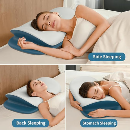 Cervical Neck Pillow - Ergonomic Memory Foam Contour Pillows for Side, Back & Stomach Sleepers, Cervical Pillow for Neck Support Sleeping with Breathable Cover