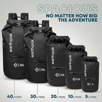 Earth Pak Waterproof Dry Bag with Zippered Pocket - Waterproof Dry Bag Backpack Keeps Gear Dry