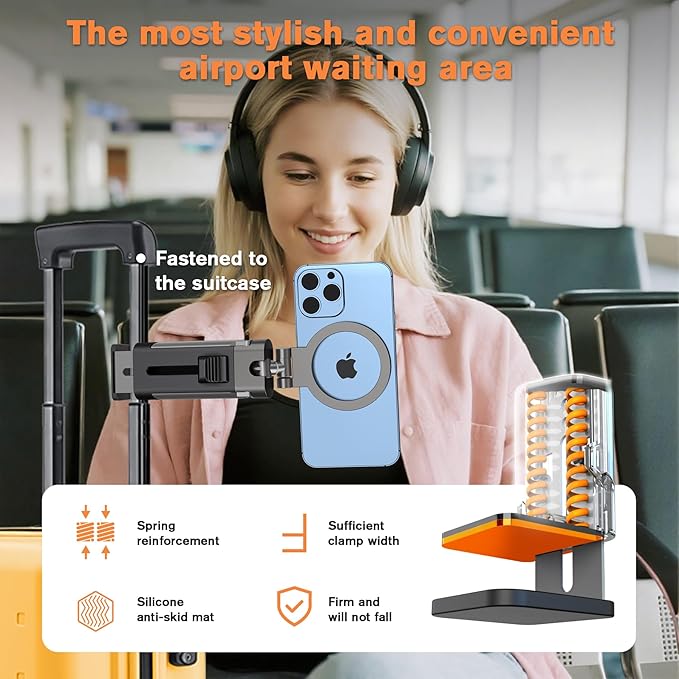 Airplane Phone Holder Mount,360° Adjustable Hands-Free Mount,Handsfree Airport Mount Long Flight Must Haves for Woman Man Fits iPhone 17 16 15 14 Pro Max Series