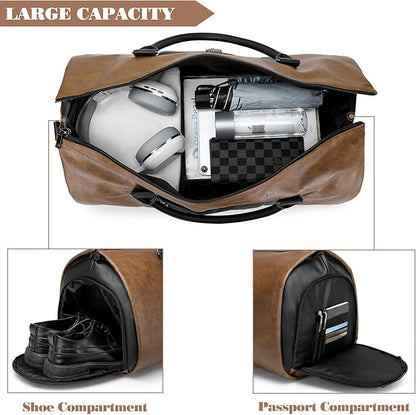 Garment Duffle Bags for Travel with Shoe Compartment 2 in 1 Convertible Carry on Garment Bag for Men Business Foldable Suit Bag for Hanging Clothes, Brown
