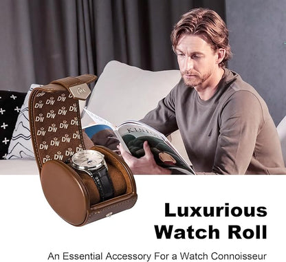 DUKWIN Watch Roll,Vegan Leather Travel Single Watch Case Organizer with Removable Pillows for Men and Women, Display Case for All Watches Collection and Gift for Anniversary Birthday(Brown Storage)