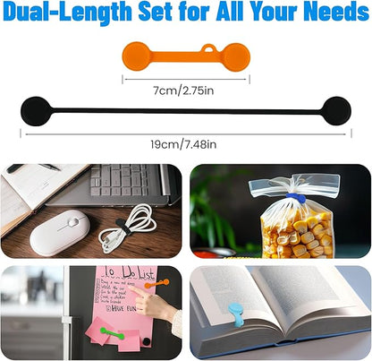 Silicone Magnetic Cable Ties Reusable Cord Organizer Twist Ties Silicone Cord Wrap with Strong Magnet for Bundling and Cable Management, Fridge Magnets 2 Sizes Combo (6pcs 2.75" + 6pcs 7.48")