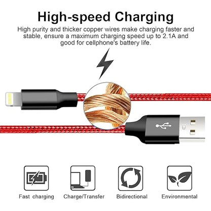 cugunu iPhone Charger, 5 Pack 3/3/6/6/10FT Apple MFi Certified USB Lightning Cable Nylon Braided Fast Charging Cord Compatible for iPhone 14/13/12/11/X/Max/8/7/6/5/SE/Plus/iPad - Red
