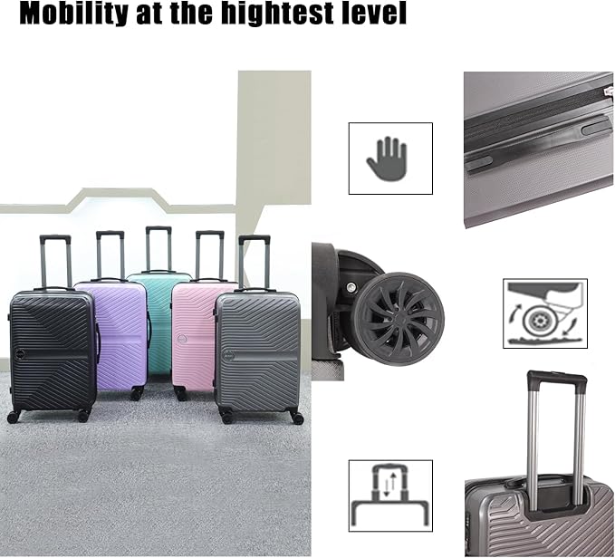 Luggage Set 3 Pieces -Suitcase Set - Carry on Luggage with Wheels - Check-in Luggage - PC + ABS Durable Suitcase Rotating Silent Wheels 3-Piece 20/24/28 Grey