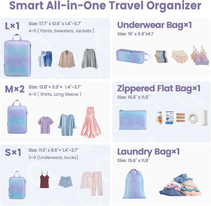 Cambond Compression Packing Cubes for Travel Women - Expandable Travel Bags Luggage Organizers Travel Essentials Compression Cubes for Travel Carry on Suitcases Organizer