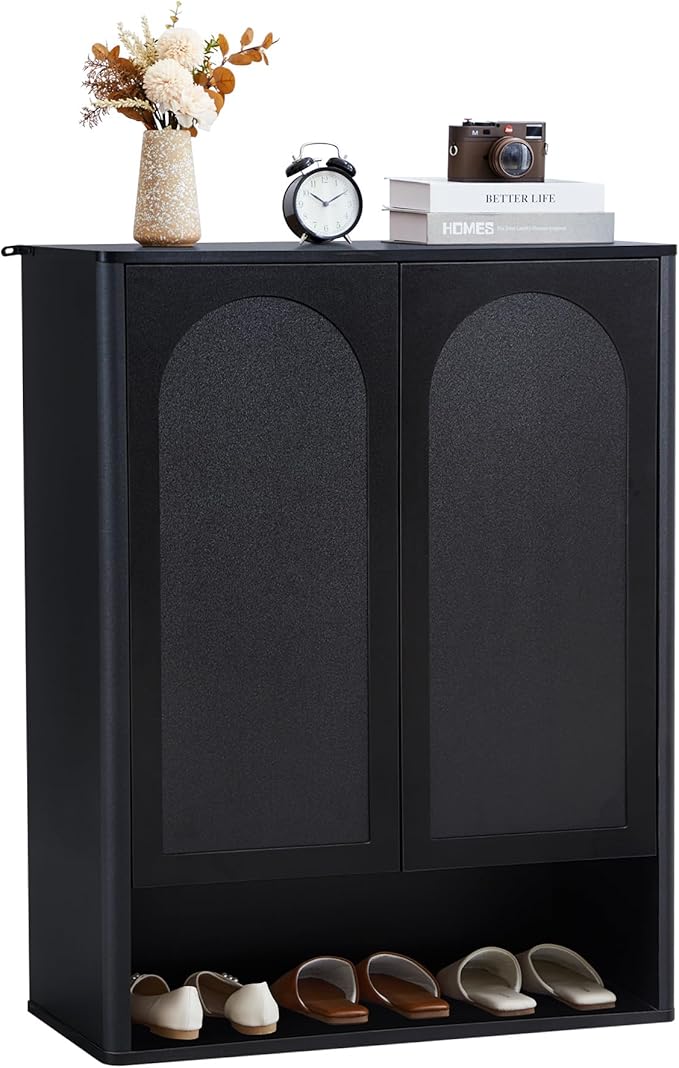 40.94'' Tall and Large Shoe Storage Cabinet with Doors and Adjustable Shelves, 5-Tier Modern Shoe Rack Cabinet Storage for Entryway, Entrance, Hallway, Living Room - Black