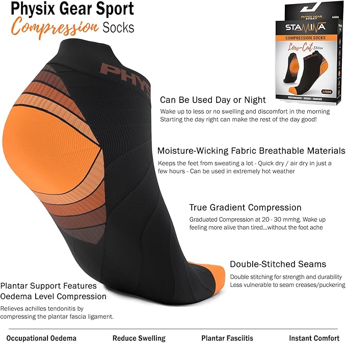 Physix Gear Short Compression Socks for Men & Women - Best Low Compression Socks Women & Men Ankle Socks with Arch Support