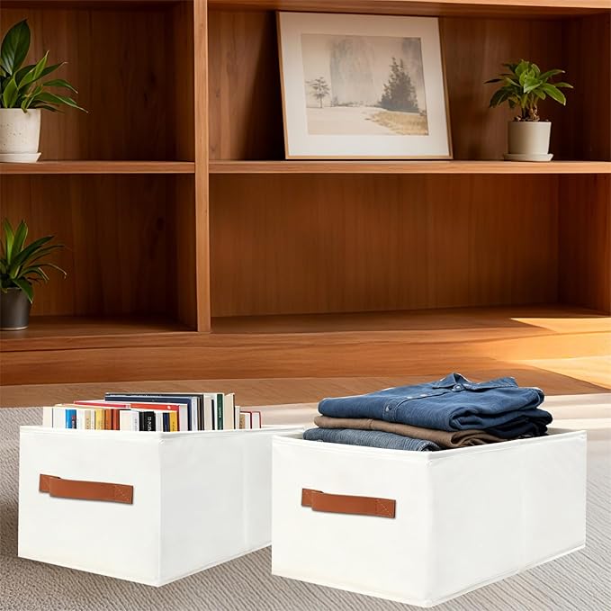 5 Pack Oxford Fabric Storage Bins, Large Clothes Closet Organizers and Storage with Small Underwear Organizer, Foldable Storage Basket with PU Handles，Perfect For Clothing Toys Books Organizer