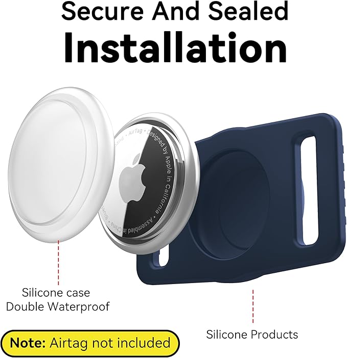 for Airtag Dog Collar Holder 2 Pack,Waterproof cat Collar Holder for Apple AirTag, Silicone Air Tags Case for Cat Dog Collars(Navy&Black)