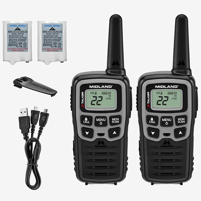Midland - T51SLV X-Talker Spotting and Recovery Walkie -Talkie Long Range - FRS Two Way Radio for Adults and Kids, 38 Privacy Codes - Black/Silver - 2-Pack