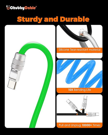chubbycable Couple Chubby 2-Pack 240W USB C Cable Extra Thick Silicone Fast Charging Cable Compatible with iPhone 17-15 Series iPad Galaxy Series, Green+Yellow, Type-C to Type-C, 16.4FT