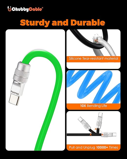 chubbycable Couple Chubby 2-Pack 240W USB C Cable Extra Thick Silicone Fast Charging Cable Compatible with iPhone 17-15 Series iPad Galaxy Series, Black+Gray, Type-C to Type-C, 6.6FT