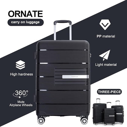 Luggage 3 Piece Sets Suitcase Set with Double Spinner Wheels, Lightweight Carry On Hardside Travel Luggage with TSA Lock, (20/24/28) (Black)