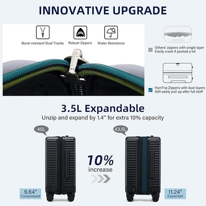 Hard Shell Suitcases Airline Approved 20 Inch Carry on Luggage with Wheels, Expandable Travel Luggage with Cup Holder Charger Built in Lightweight Small Suitcase, Black