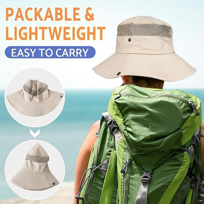 PFFY Sun Bucket Hats for Men Women 3” Wide Brim UPF 50+ Fishing & Beach Hat
