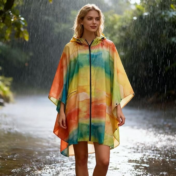 Hooded Rain Ponchos for Adult - Rain Coat and Rain Jacket with Waterproof Pocket and Zipper