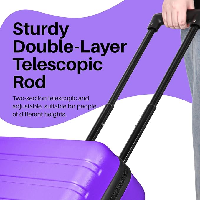 AnyZip Suitcase Hardside PC ABS Lightweight USB Luggage with Wheels TSA Lock Checked-Medium 24 Inch Violet Purple